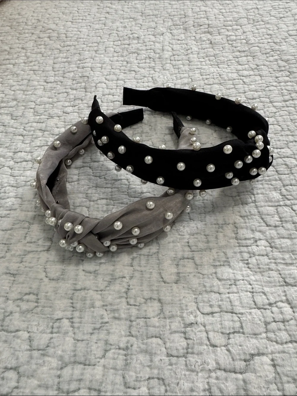 Pearl-Embellished Black and Gray Headbands - Women Accessories